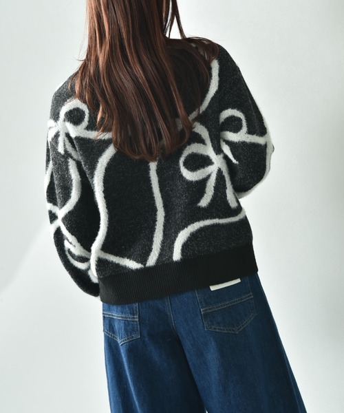 【セール】リボン柄ジャガードニット（ニット/セーター）｜INTERPLANET（インタープラネット）