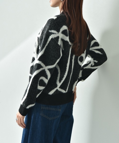 【セール】リボン柄ジャガードニット（ニット/セーター）｜INTERPLANET（インタープラネット）