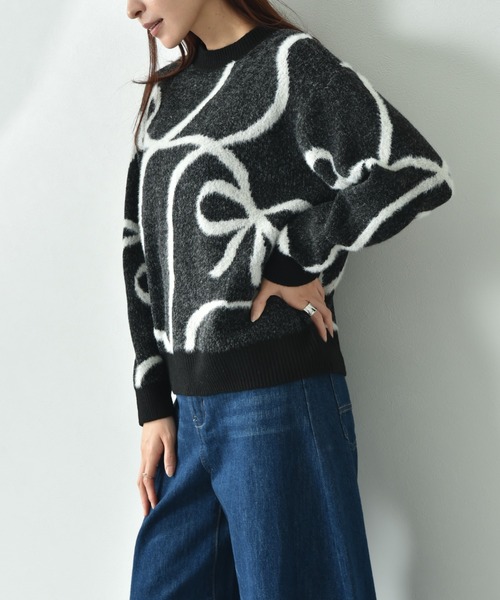 【セール】リボン柄ジャガードニット（ニット/セーター）｜INTERPLANET（インタープラネット）