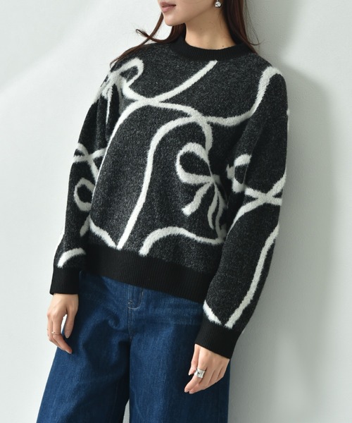 【セール】リボン柄ジャガードニット（ニット/セーター）｜INTERPLANET（インタープラネット）