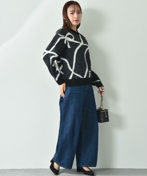 【セール】リボン柄ジャガードニット（ニット/セーター）｜INTERPLANET（インタープラネット）
