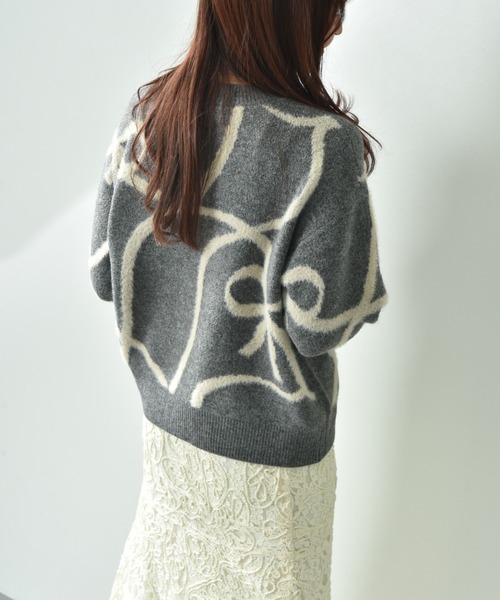 【セール】リボン柄ジャガードニット（ニット/セーター）｜INTERPLANET（インタープラネット）