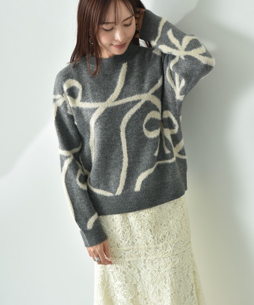 【セール】リボン柄ジャガードニット（ニット/セーター）｜INTERPLANET（インタープラネット）