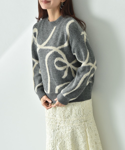 【セール】リボン柄ジャガードニット（ニット/セーター）｜INTERPLANET（インタープラネット）