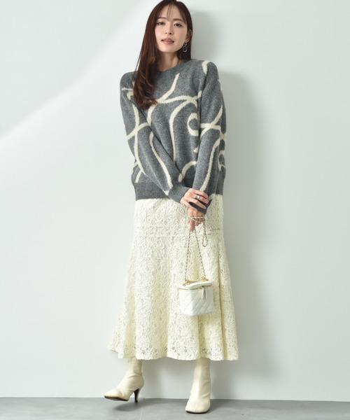 【セール】リボン柄ジャガードニット（ニット/セーター）｜INTERPLANET（インタープラネット）