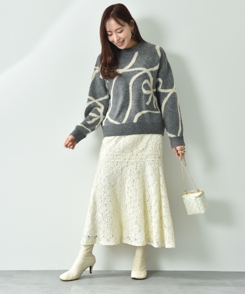 【セール】リボン柄ジャガードニット（ニット/セーター）｜INTERPLANET（インタープラネット）