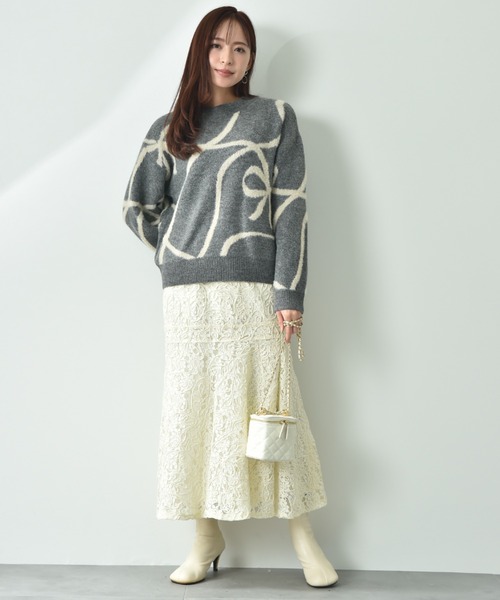 【セール】リボン柄ジャガードニット（ニット/セーター）｜INTERPLANET（インタープラネット）