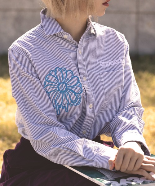 【*anobody* / アノバディー】Flower Stripe Shirts / フラワーストライプオックスフォードシャツ(シャツ/ブラウス)|anobody(アノバディ)
