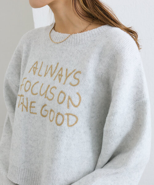 w closet(ダブルクローゼット)の「【4色展開】コード刺繍ロゴショートニット(ニット/セーター・レディース・チャコールグレー/レッド/グレー/ブルー・FREE)」の14枚目の写真