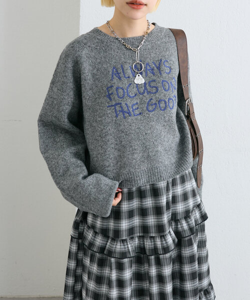 w closet(ダブルクローゼット)の「【4色展開】コード刺繍ロゴショートニット(ニット/セーター・レディース・チャコールグレー/レッド/グレー/ブルー・FREE)」の15枚目の写真