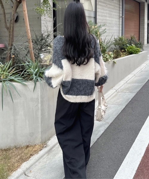 Delfy》ウール混スキッパーリボンボーダーニット（ニット/セーター