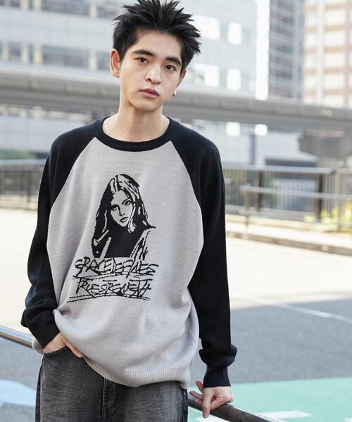 WEGO（ウィゴー）の「WEGO/ラグランジャガードグラフィックプルオーバー（ニット/セーター・メンズ・ワイン/ブラック・MEDIUM/LARGE）」の2枚目の写真