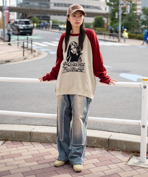 WEGO（ウィゴー）の「WEGO/ラグランジャガードグラフィックプルオーバー（ニット/セーター・メンズ・ワイン/ブラック・MEDIUM/LARGE）」の12枚目の写真