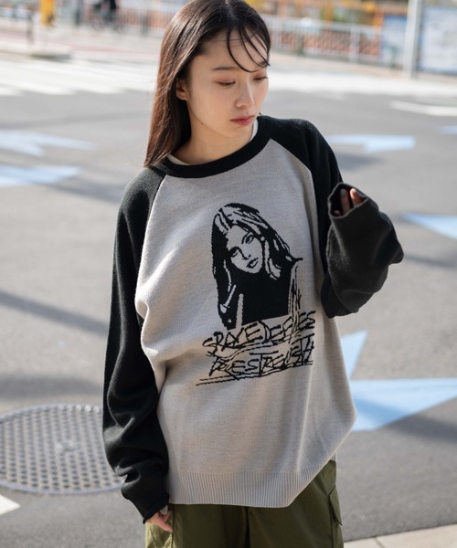 WEGO（ウィゴー）の「WEGO/ラグランジャガードグラフィックプルオーバー（ニット/セーター・メンズ・ワイン/ブラック・MEDIUM/LARGE）」の5枚目の写真