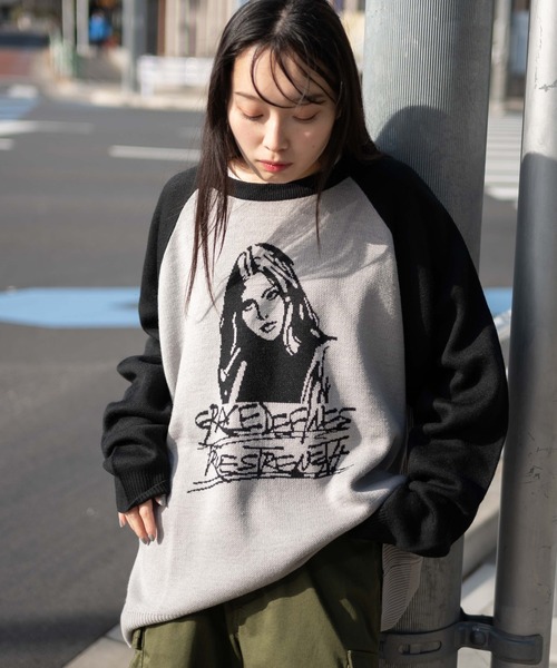 WEGO（ウィゴー）の「WEGO/ラグランジャガードグラフィックプルオーバー（ニット/セーター・メンズ・ワイン/ブラック・MEDIUM/LARGE）」の6枚目の写真