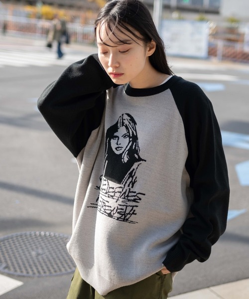 WEGO（ウィゴー）の「WEGO/ラグランジャガードグラフィックプルオーバー（ニット/セーター・メンズ・ワイン/ブラック・MEDIUM/LARGE）」の7枚目の写真