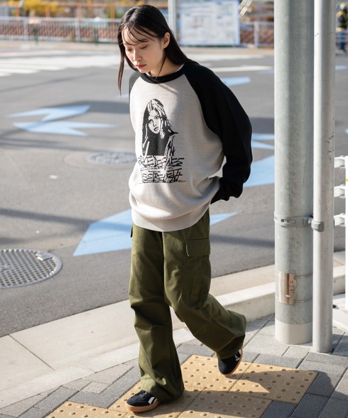 WEGO（ウィゴー）の「WEGO/ラグランジャガードグラフィックプルオーバー（ニット/セーター・メンズ・ワイン/ブラック・MEDIUM/LARGE）」の8枚目の写真