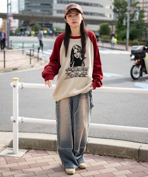 WEGO（ウィゴー）の「WEGO/ラグランジャガードグラフィックプルオーバー（ニット/セーター・メンズ・ワイン/ブラック・MEDIUM/LARGE）」の4枚目の写真