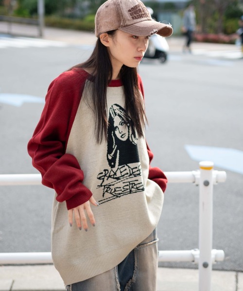 WEGO（ウィゴー）の「WEGO/ラグランジャガードグラフィックプルオーバー（ニット/セーター・メンズ・ワイン/ブラック・MEDIUM/LARGE）」の10枚目の写真