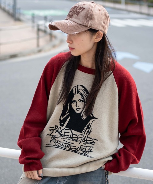 WEGO（ウィゴー）の「WEGO/ラグランジャガードグラフィックプルオーバー（ニット/セーター・メンズ・ワイン/ブラック・MEDIUM/LARGE）」の11枚目の写真