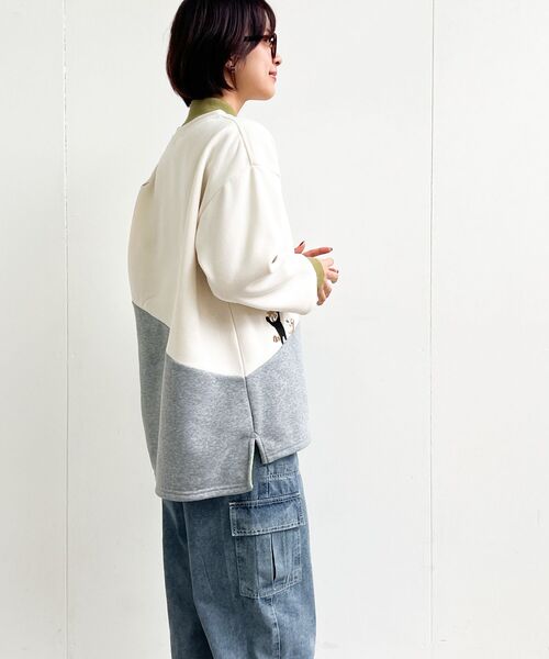 rps（アールピーエス）の「３配色切替刺繍裏起毛プルオーバー（スウェット・レディース・チャコールグレー/ホワイト系その他4/ブルー/アイボリー・フリー）」の6枚目の写真