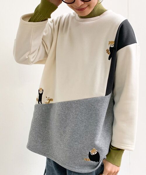 rps（アールピーエス）の「３配色切替刺繍裏起毛プルオーバー（スウェット・レディース・チャコールグレー/ホワイト系その他4/ブルー/アイボリー・フリー）」の9枚目の写真