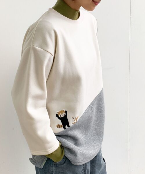 rps（アールピーエス）の「３配色切替刺繍裏起毛プルオーバー（スウェット・レディース・チャコールグレー/ホワイト系その他4/ブルー/アイボリー・フリー）」の10枚目の写真