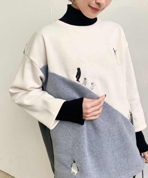 rps（アールピーエス）の「３配色切替刺繍裏起毛プルオーバー（スウェット・レディース・チャコールグレー/ホワイト系その他4/ブルー/アイボリー・フリー）」の20枚目の写真