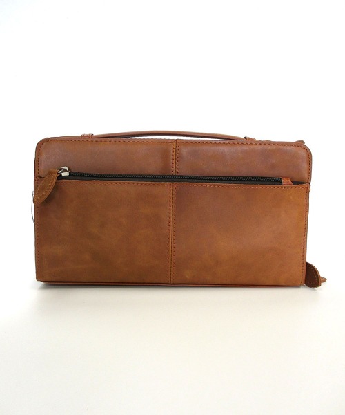 ヴィンテージ 本革 ダブルファスナー ボックス型 セカンドバッグ