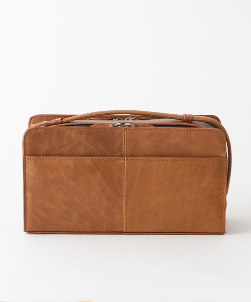 ヴィンテージ 本革 ダブルファスナー ボックス型 セカンドバッグ