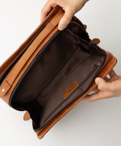 ヴィンテージ 本革 ダブルファスナー ボックス型 セカンドバッグ