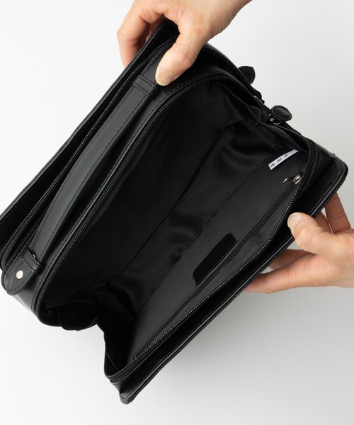 ヴィンテージ 本革 ダブルファスナー ボックス型 セカンドバッグ