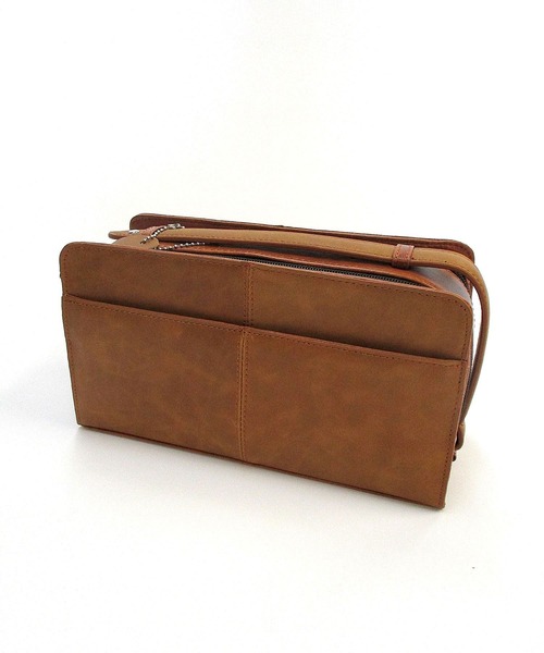 ヴィンテージ 本革 ダブルファスナー ボックス型 セカンドバッグ