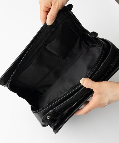 ヴィンテージ 本革 ダブルファスナー ボックス型 セカンドバッグ