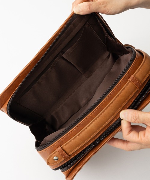 ヴィンテージ 本革 ダブルファスナー ボックス型 セカンドバッグ