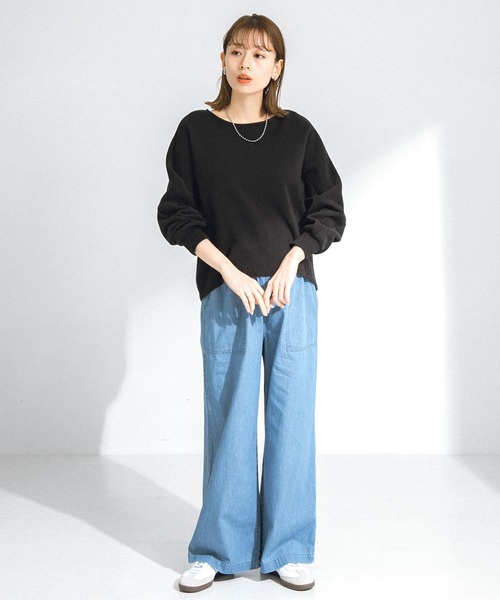 URBAN RESEARCH Sonny Label（アーバンリサーチサニーレーベル）の「『UR TECH』起毛カットドルマンプルオーバー（Tシャツ/カットソー・レディース・グリーン系その他/ブラック/オフホワイト・FREE）」の14枚目の写真