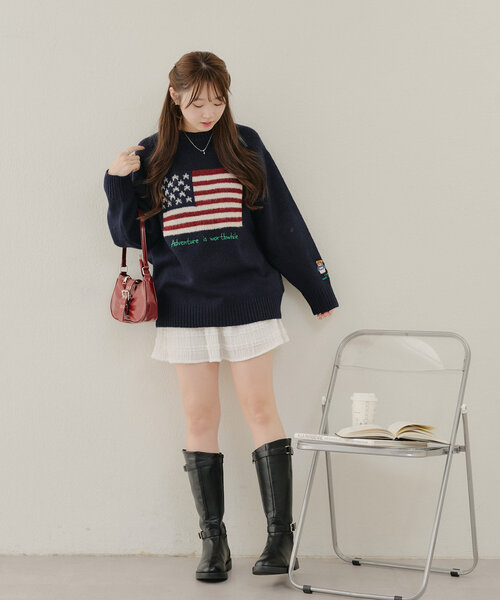 Another Branch olive des olive（アナザーブランチオリーブデオリーブ）の「イギリス＆アメリカ国旗ニット（ニット/セーター・レディース・オフホワイト/ホワイト系その他/ブルー系その他/ネイビー・FREE）」の5枚目の写真