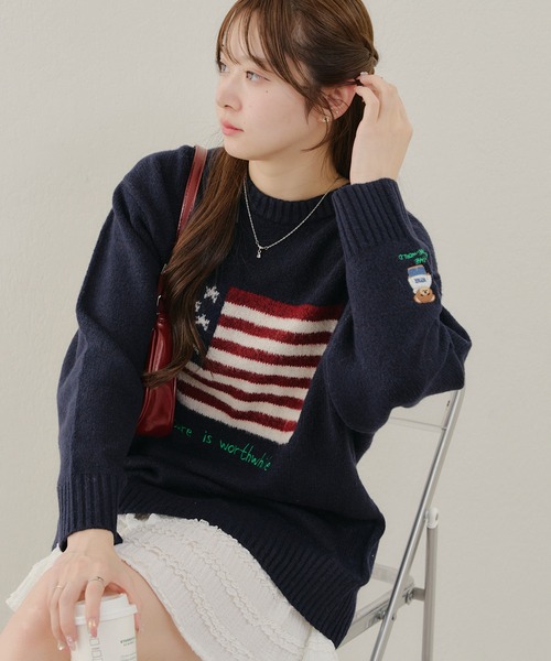 Another Branch olive des olive（アナザーブランチオリーブデオリーブ）の「イギリス＆アメリカ国旗ニット（ニット/セーター・レディース・オフホワイト/ホワイト系その他/ブルー系その他/ネイビー・FREE）」の4枚目の写真