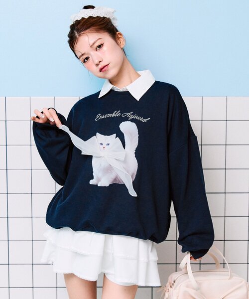 OLIVE des OLIVE（オリーブデオリーブ）の「春のスウェット（Tシャツ/カットソー・レディース・オフホワイト/ピンク/トップグレー/ネイビー・FREE）」の9枚目の写真