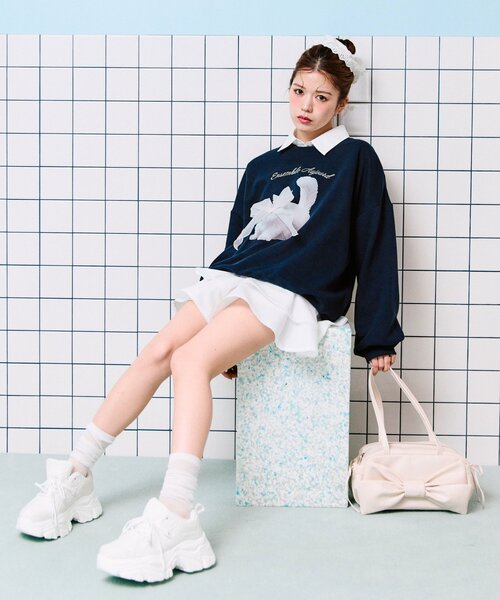OLIVE des OLIVE（オリーブデオリーブ）の「春のスウェット（Tシャツ/カットソー・レディース・オフホワイト/ピンク/トップグレー/ネイビー・FREE）」の12枚目の写真