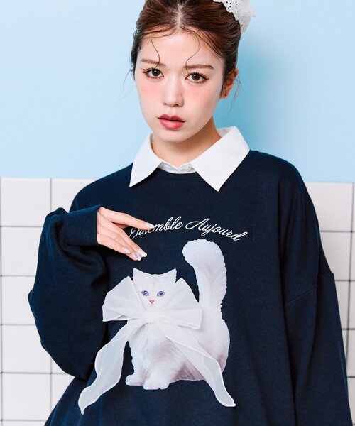 OLIVE des OLIVE（オリーブデオリーブ）の「春のスウェット（Tシャツ/カットソー・レディース・オフホワイト/ピンク/トップグレー/ネイビー・FREE）」の14枚目の写真