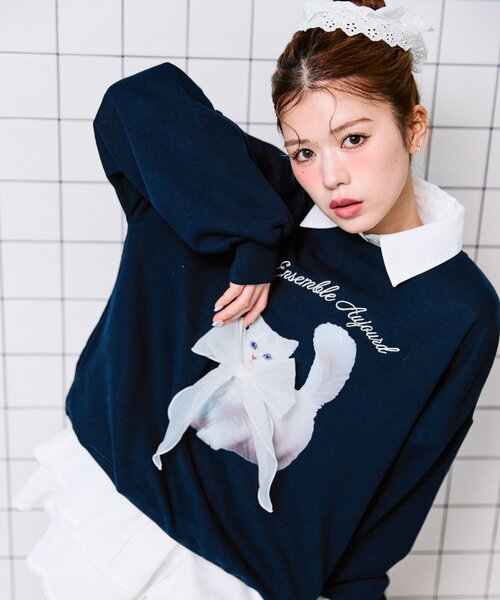 OLIVE des OLIVE（オリーブデオリーブ）の「春のスウェット（Tシャツ/カットソー・レディース・オフホワイト/ピンク/トップグレー/ネイビー・FREE）」の4枚目の写真
