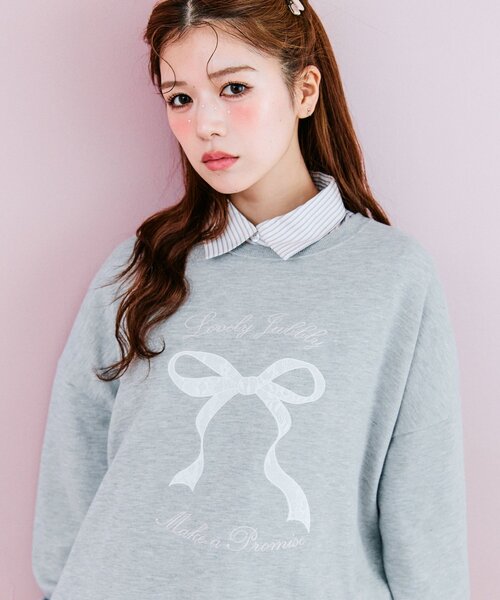 OLIVE des OLIVE（オリーブデオリーブ）の「春のスウェット（Tシャツ/カットソー・レディース・オフホワイト/ピンク/トップグレー/ネイビー・FREE）」の3枚目の写真