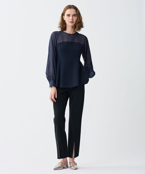 uncrave【雑誌掲載商品】ウォッシャブル ダブルクロス パンツ ネイビー M 佐藤晴美さん着用・UVカット・接触冷感・洗濯機洗い可