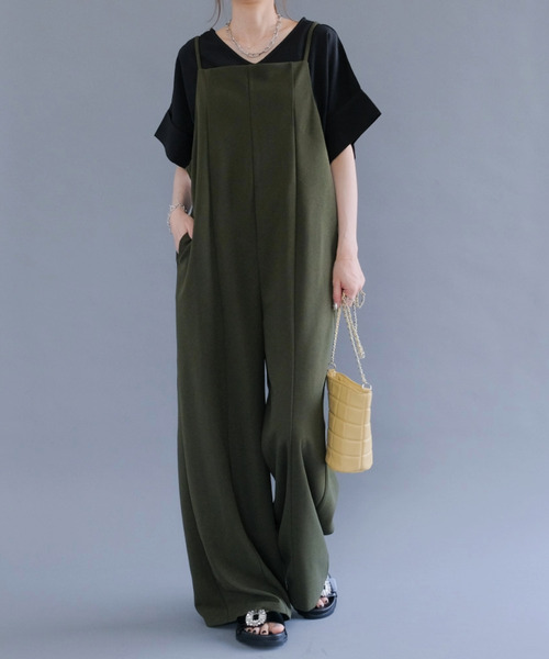 aquagarage(アクアガレージ)の「カットジョーゼットサロペット(ワンピース・レディース・ブラック/カーキ/ネイビー・M/L/P)」の2枚目の写真