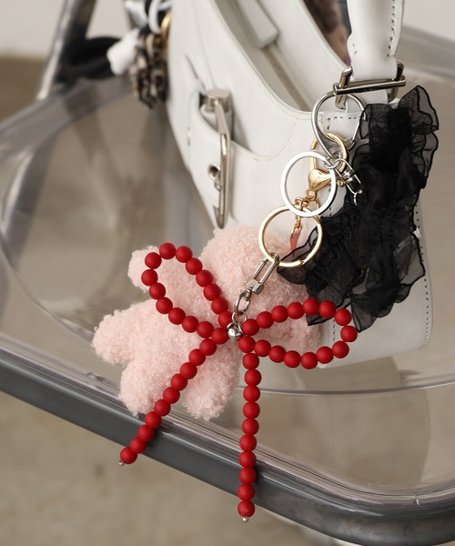 ROOPTOKYO（ループトウキョウ）の「Ribbon Charm Strap/ビーズ リボン チャーム ストラップ 夏物 夏服（キーホルダー・レディース・ブラック/シルバー/ホワイト/レッド・FREE）」の3枚目の写真