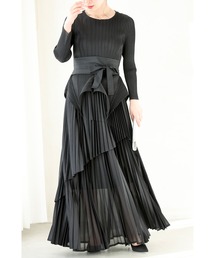 cawaii | (黒)プリーツの変形裾トップスとスカートとサッシュベルトの3点セット【set】(Tシャツ/カットソー)