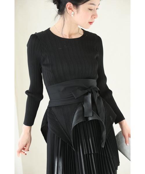 cawaii（カワイイ）の「（黒）プリーツの変形裾トップスとスカートとサッシュベルトの3点セット【set】（Tシャツ/カットソー・レディース・ブラック・FREE）」の9枚目の写真