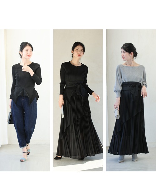 cawaii（カワイイ）の「（黒）プリーツの変形裾トップスとスカートとサッシュベルトの3点セット【set】（Tシャツ/カットソー・レディース・ブラック・FREE）」の19枚目の写真