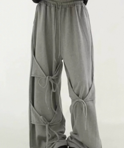 nemne store(ネンネストア)の「《Delfy》裏毛リボンスウェットパンツ(スウェットパンツ・レディース・ブラック系/杢グレー・フリー)」の5枚目の写真